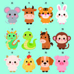 可爱卡通十二生肖形象生肖矢量