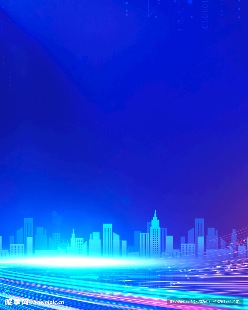 梦幻蓝色城市光影夜景