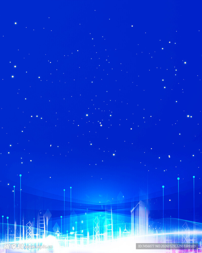 梦幻蓝色星空城市夜景
