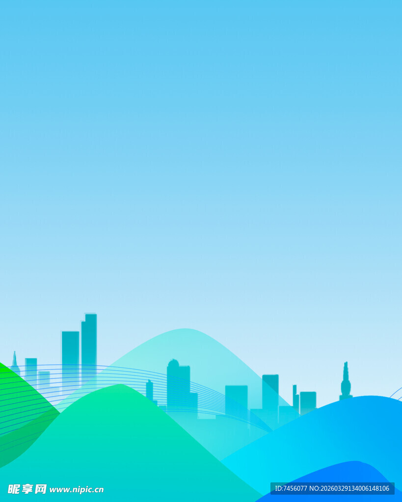 城市与山峦的梦幻天际线