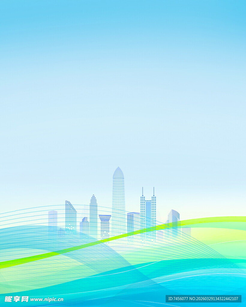 城市天际线与动感线条背景
