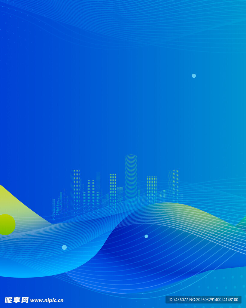 蓝色梦幻城市海洋背景图