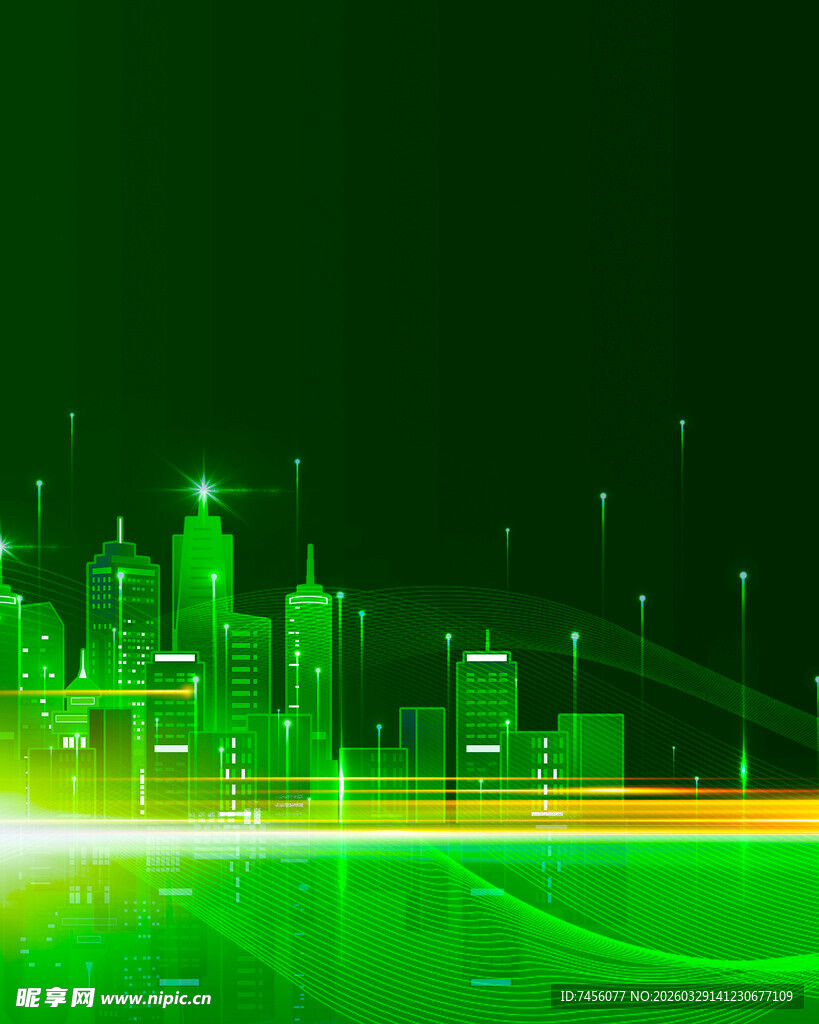 绿色科技感城市光影景观