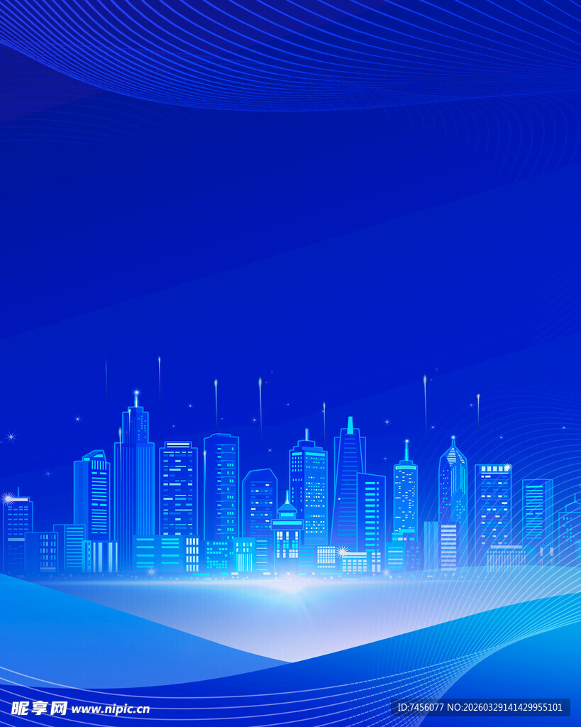 蓝色科技风城市建筑背景图
