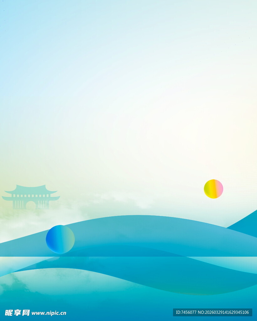 蓝色海浪与天际线风景