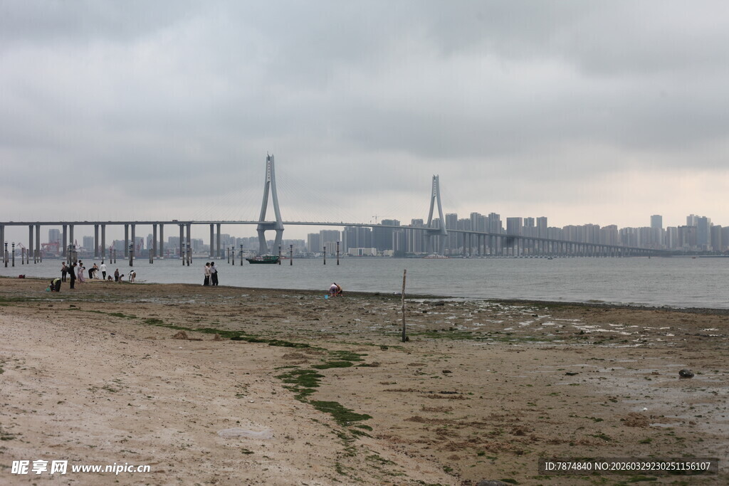 湛江海滨城市桥梁与沙滩景观
