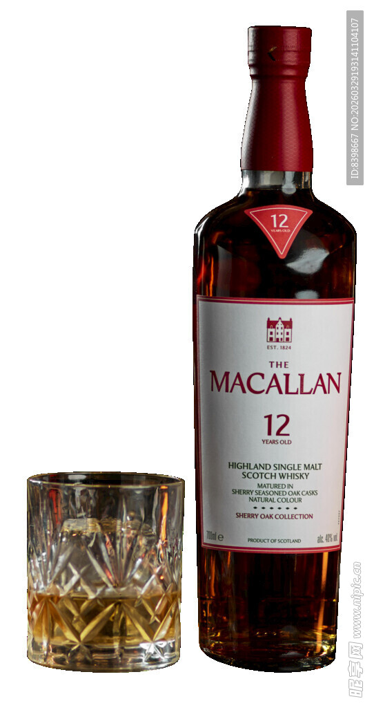 麦卡伦12年威士忌与酒杯