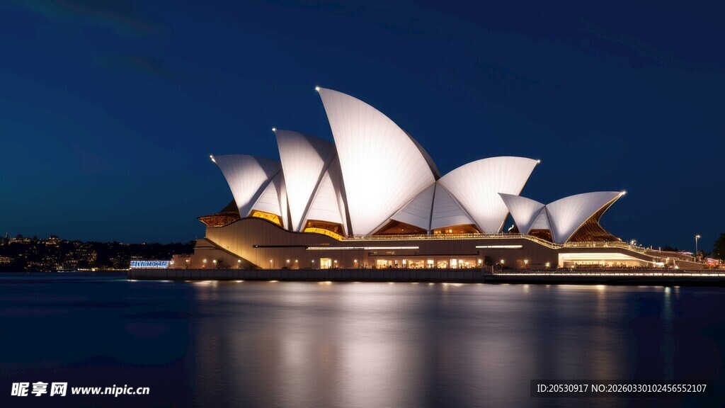 夜色中悉尼歌剧院的璀璨外观
