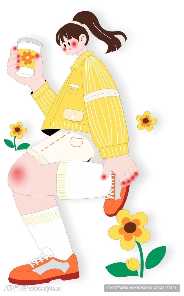 卡通插画 少女形象 女孩逛街 