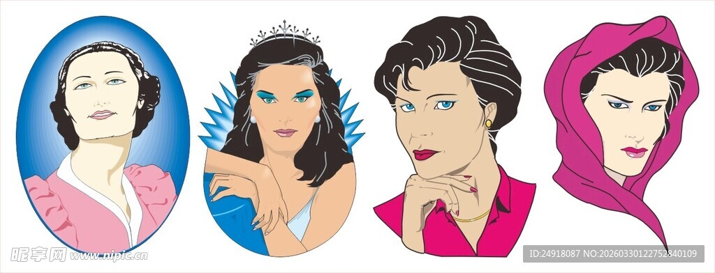 复古风格女性形象插画