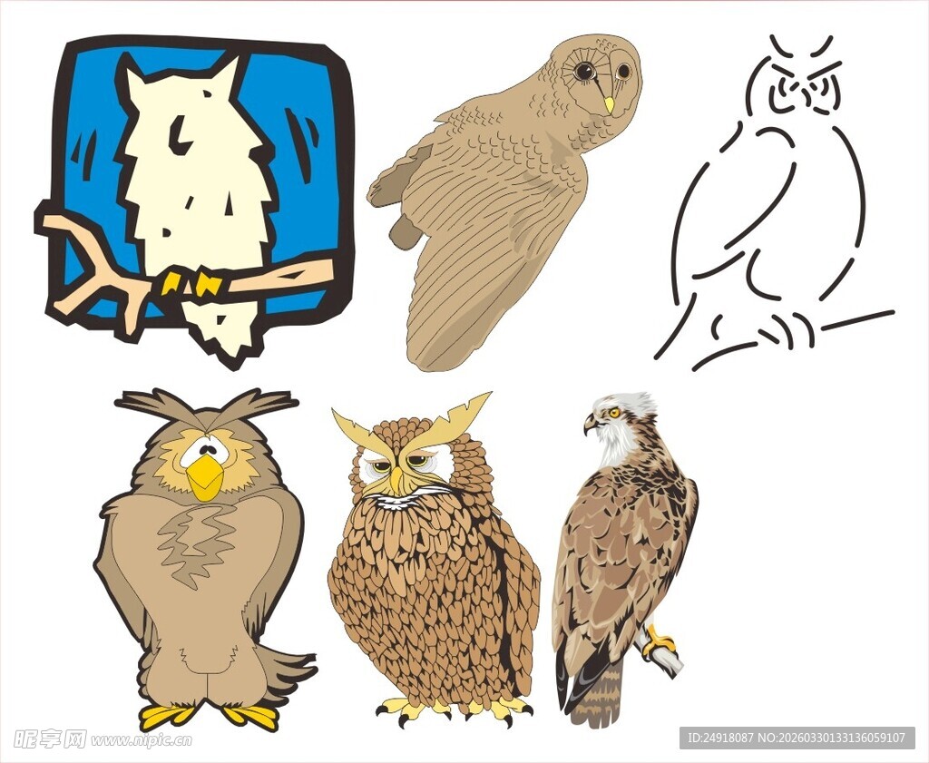 多样猫头鹰形象素材集合