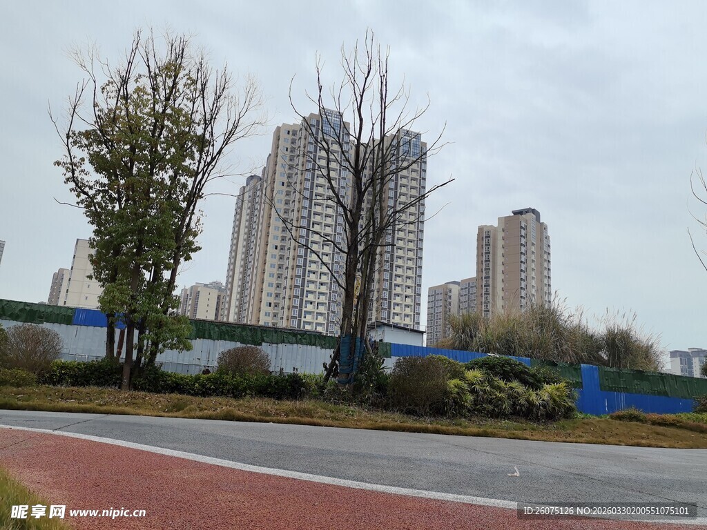 城市道路旁的高楼风景