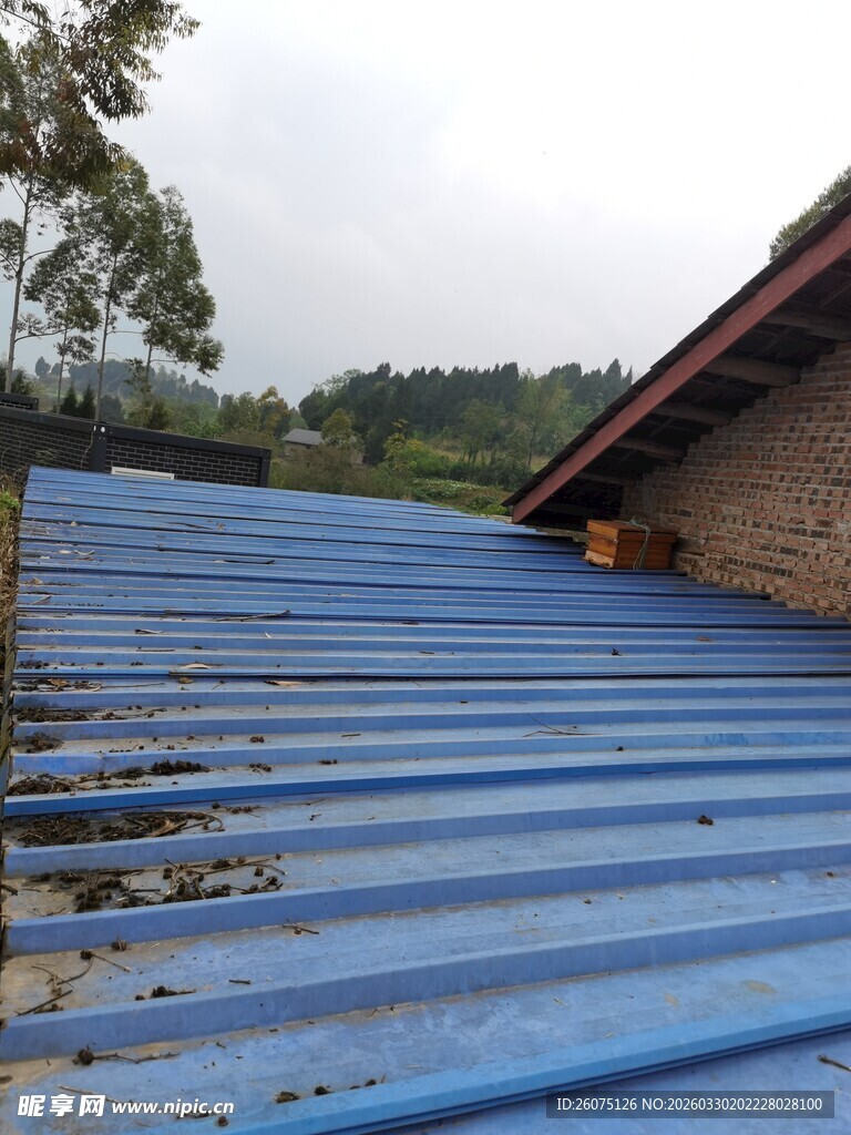 蓝色波纹金属屋顶