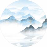 水墨山水圆形意境图