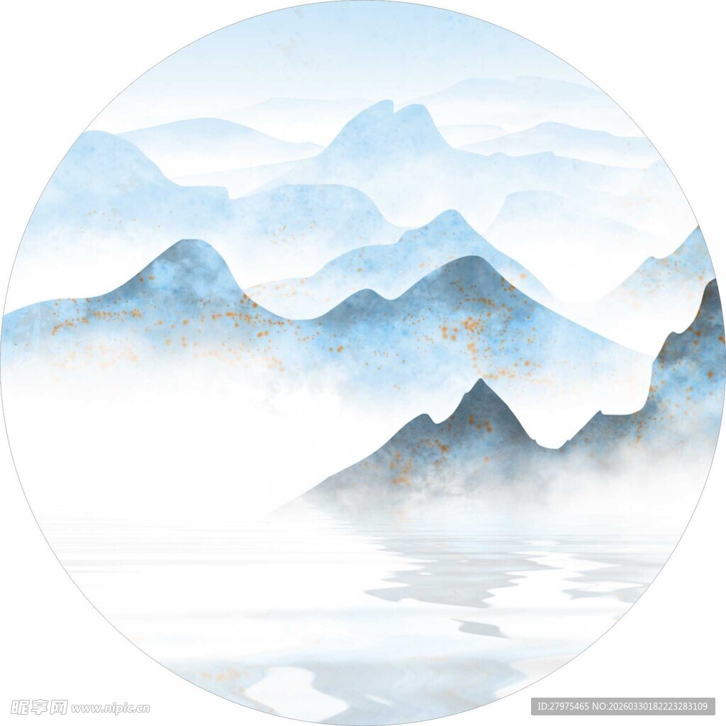 水墨山水圆形意境图