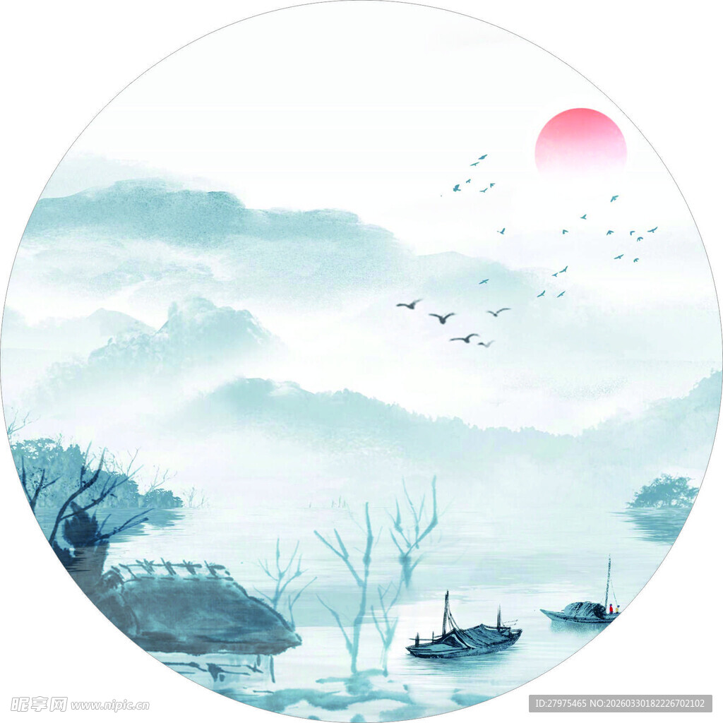 水墨山水间的静谧景色