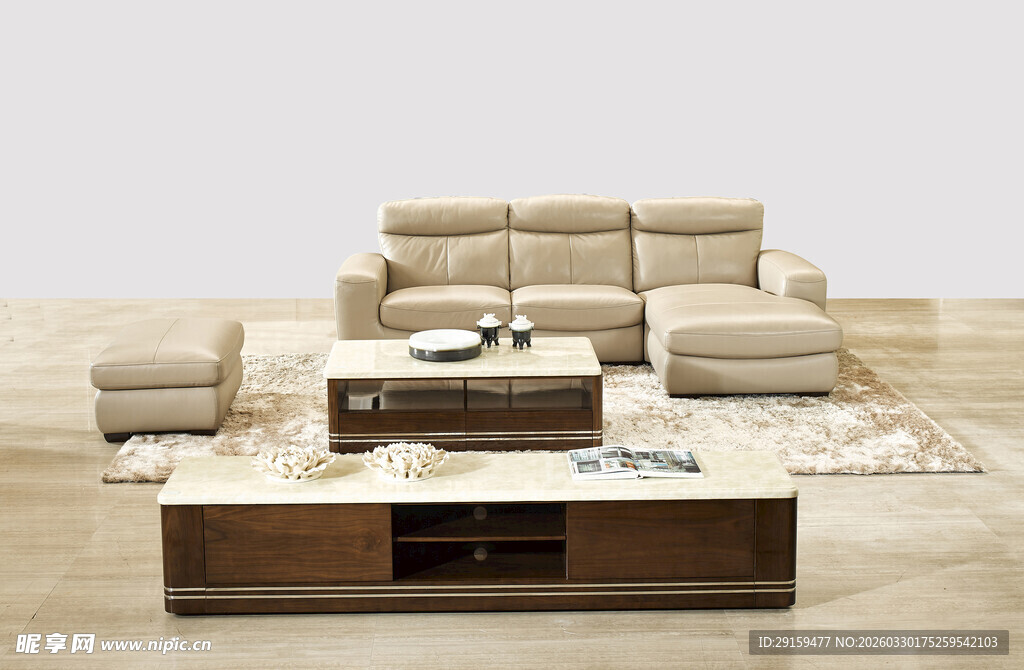 现代简约米色沙发茶几组合