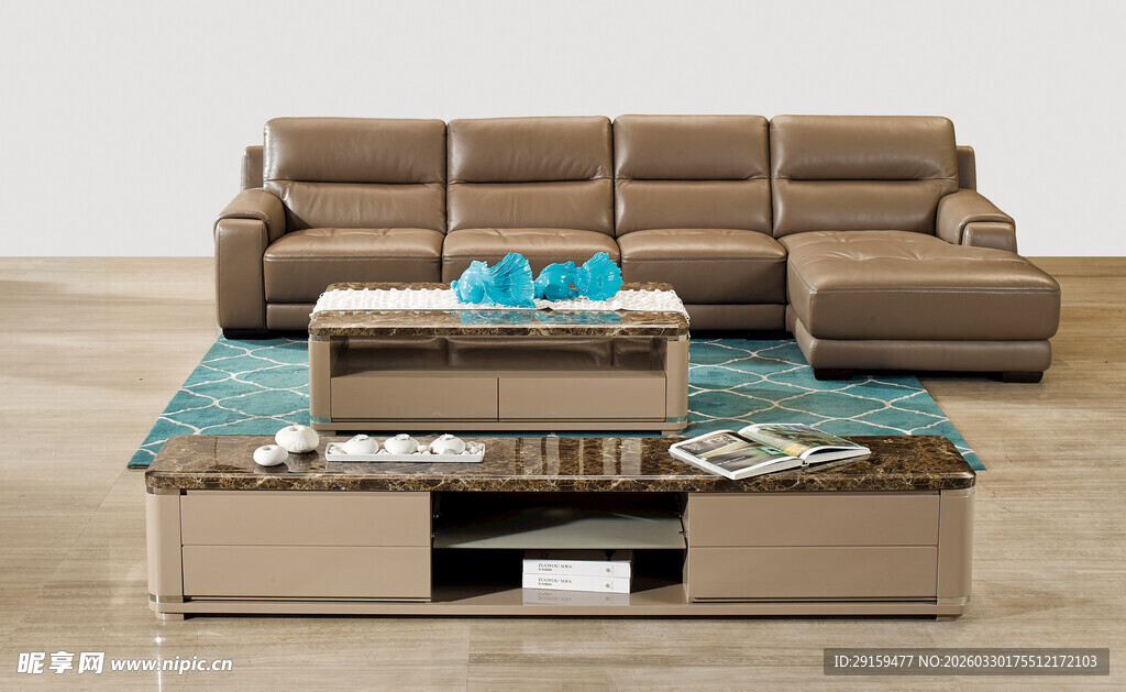 现代简约棕色沙发茶几组合