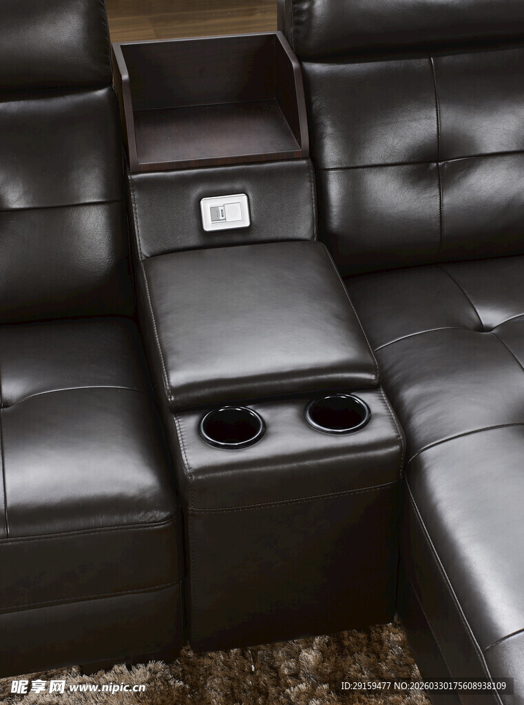 黑色皮质转角沙发