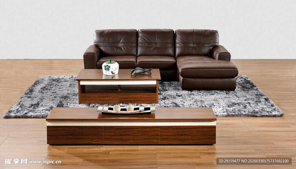 现代风格棕色沙发茶几组合