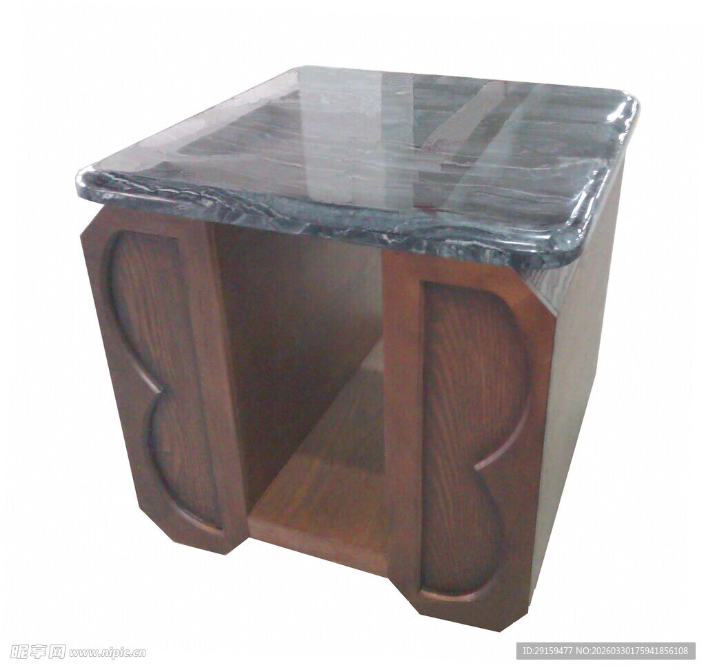 复古木质带玻璃面边几