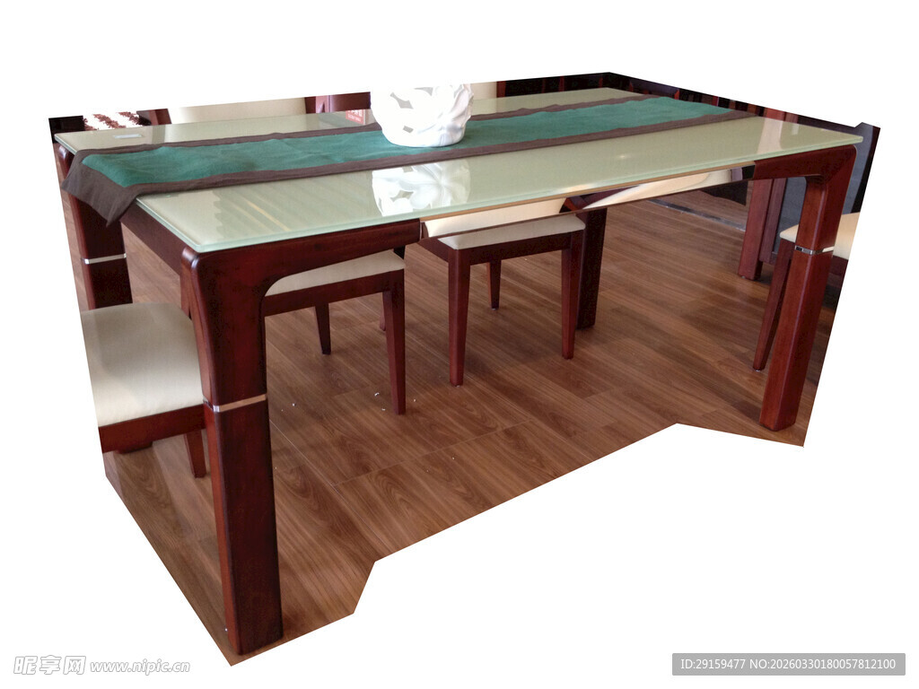 中式实木玻璃组合办公桌