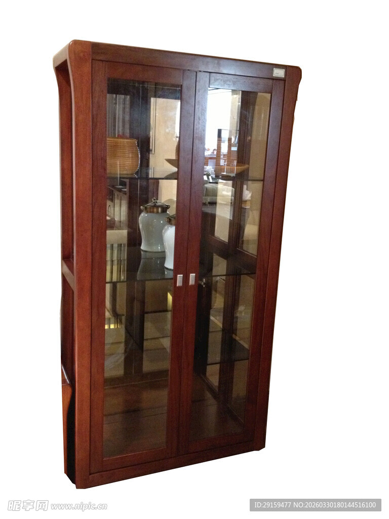 复古木质双门玻璃书柜