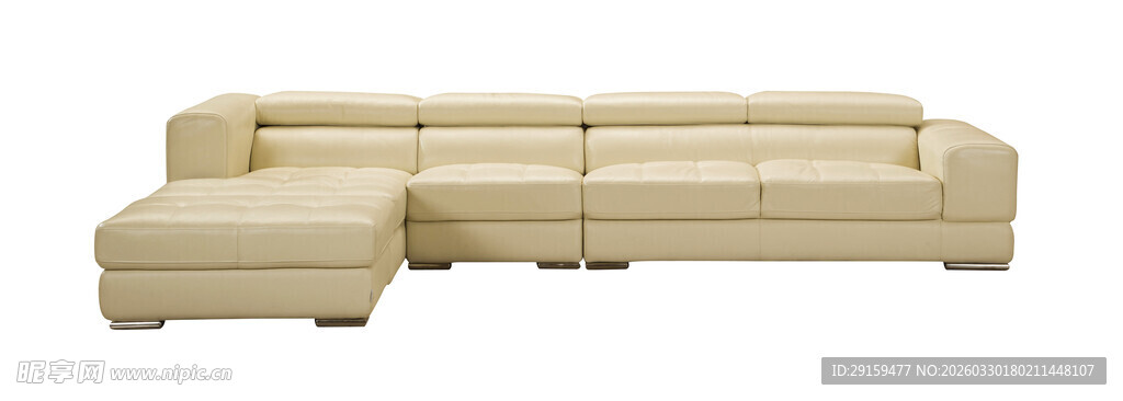 米黄色真皮转角沙发