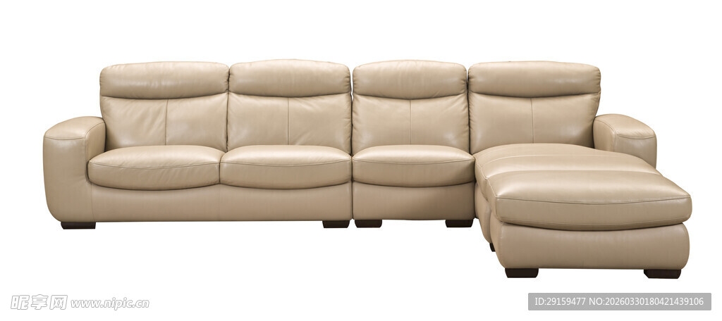 米色转角真皮沙发组合