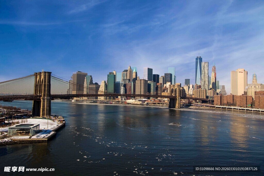 纽约城市天际线与桥梁景观