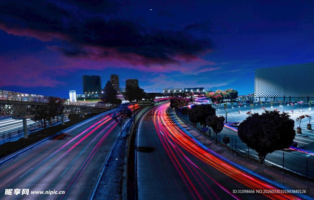 城市夜景车流光影之美
