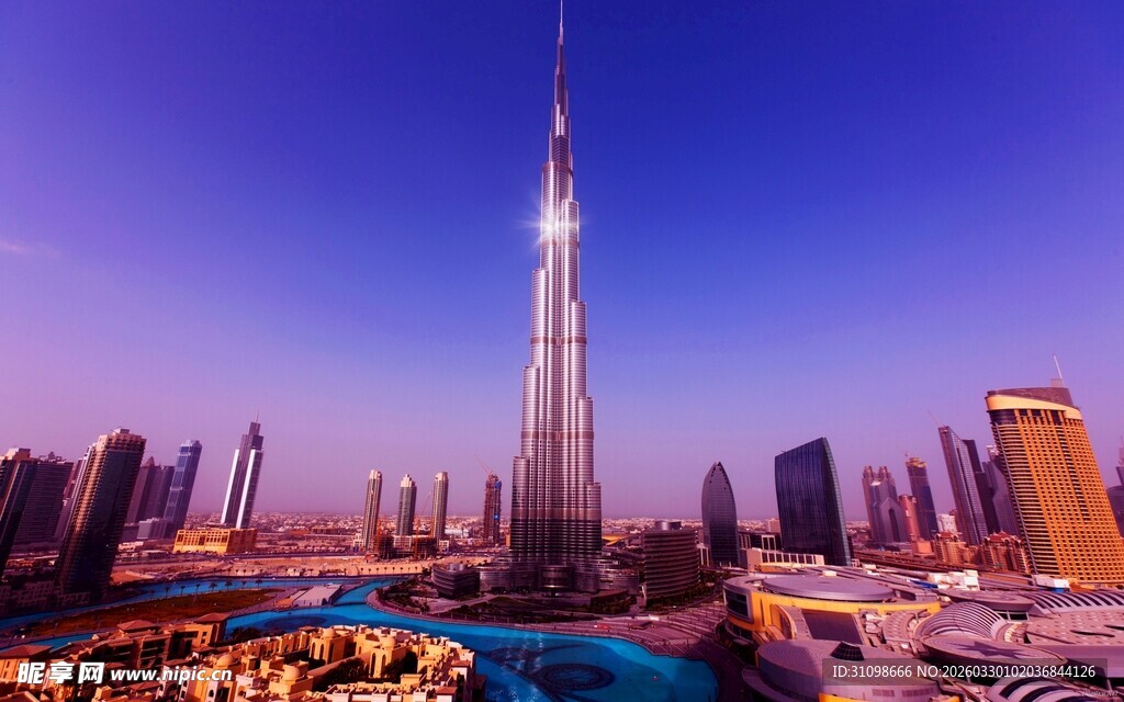 迪拜城市天际线璀璨夜景