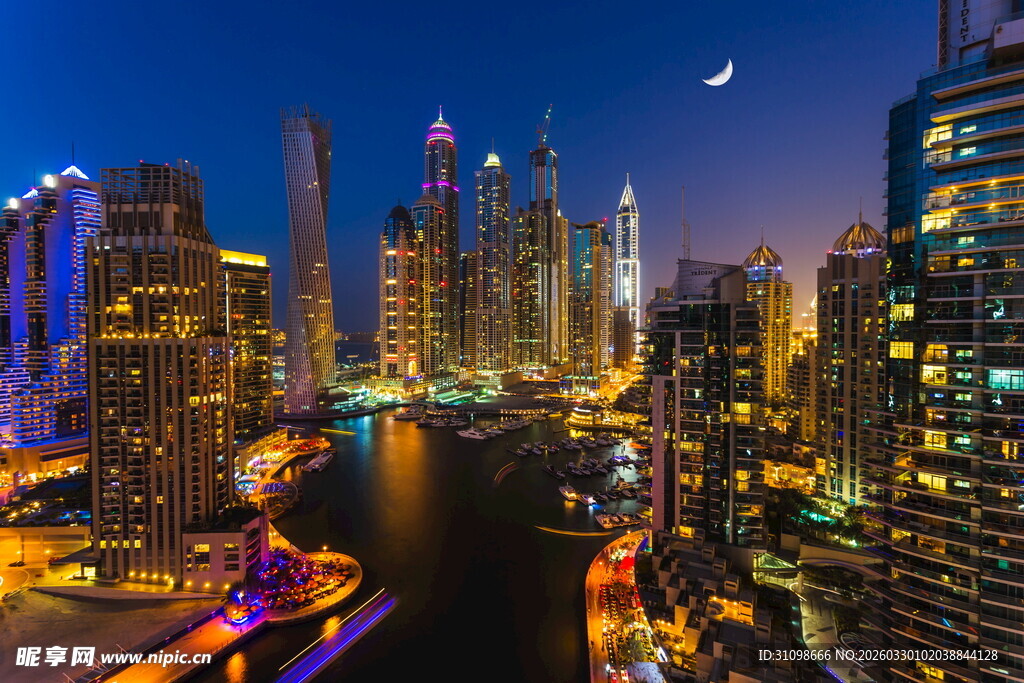 迪拜城市璀璨夜景风光
