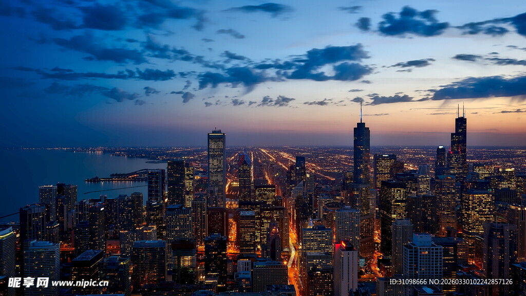 城市黄昏夜景璀璨灯火