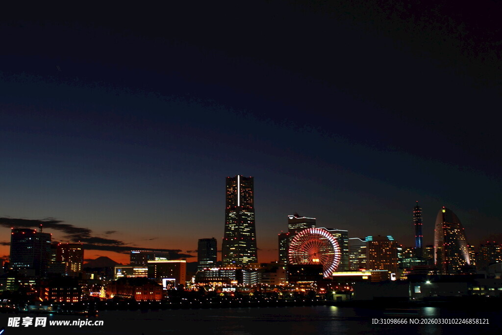 城市璀璨夜景中的摩天轮