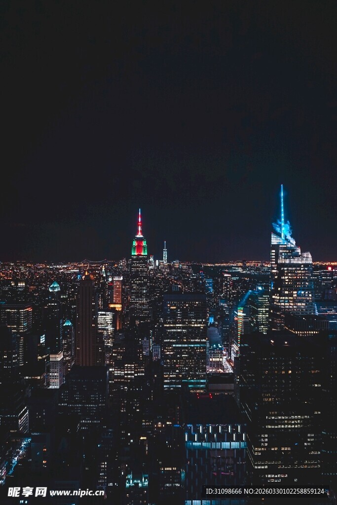 纽约夜景璀璨摩天大楼