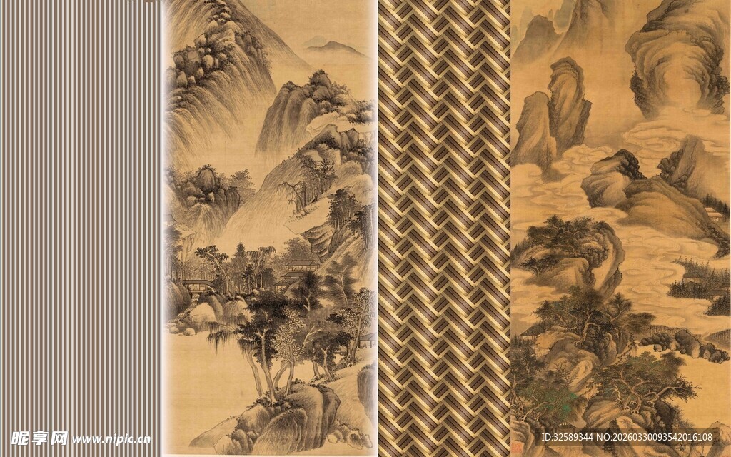 古典山水屏风画饰