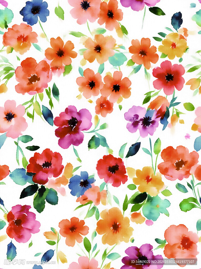 多彩花卉水彩图案背景