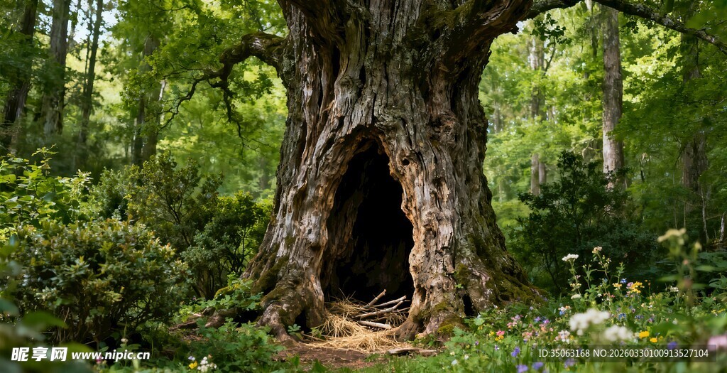 古老树洞藏于葱郁林间