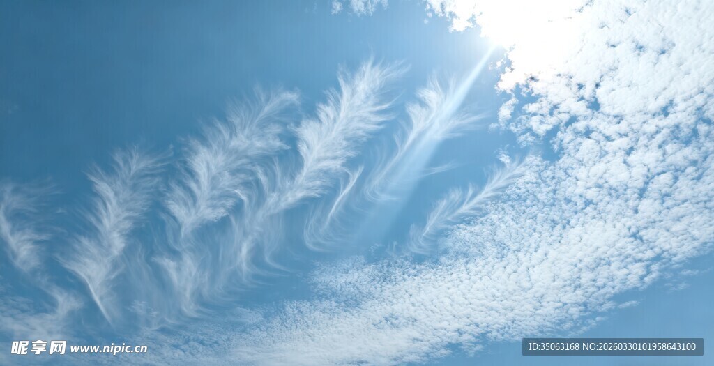 蓝天飘絮状白云景致