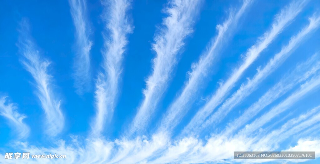 蓝天中绚丽的飞机尾迹