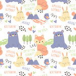 可爱动物卡通无缝图案背景