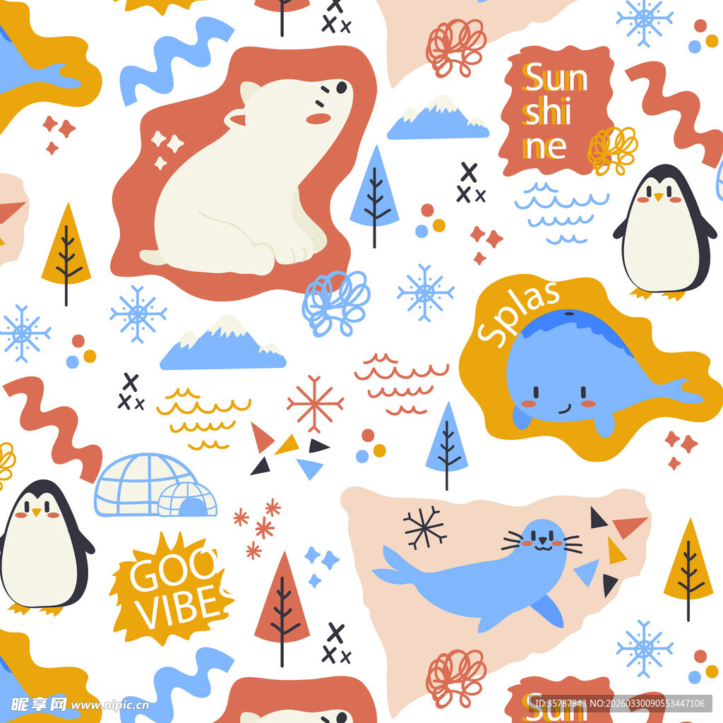 冬日极地动物欢乐图案