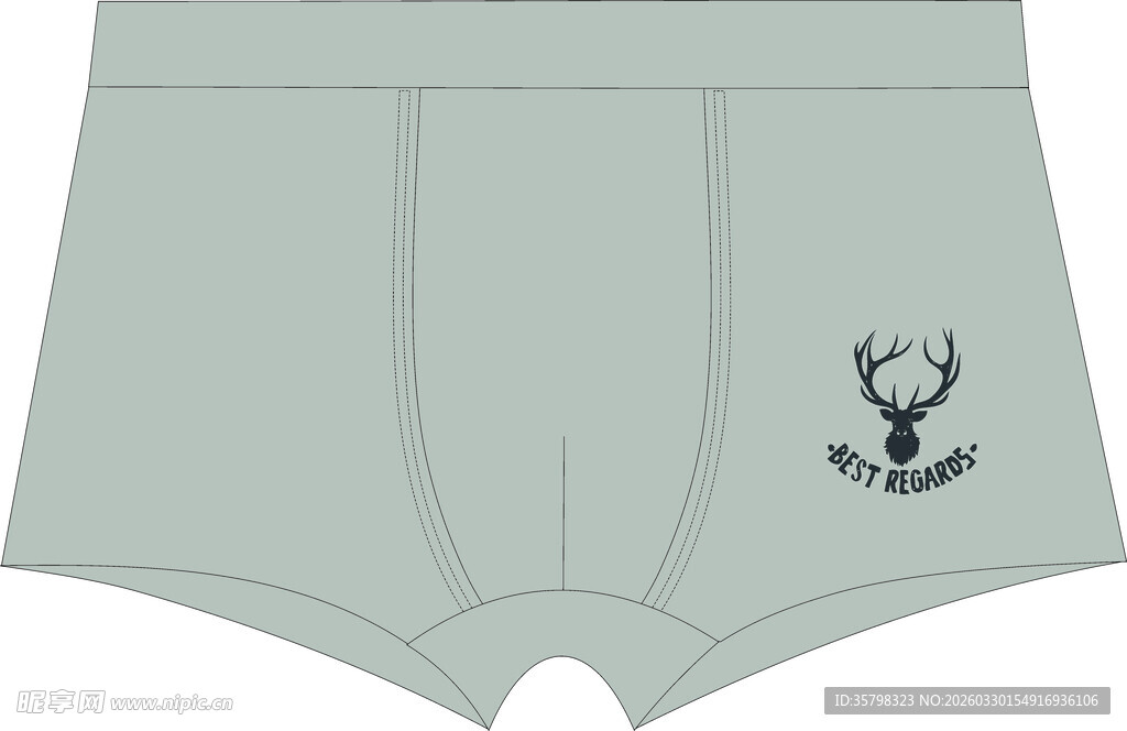 浅绿小鹿图案男士平角内裤
