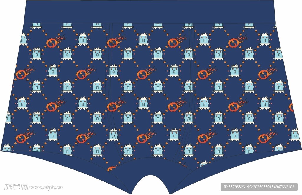 蓝色印花男士男童平角内裤