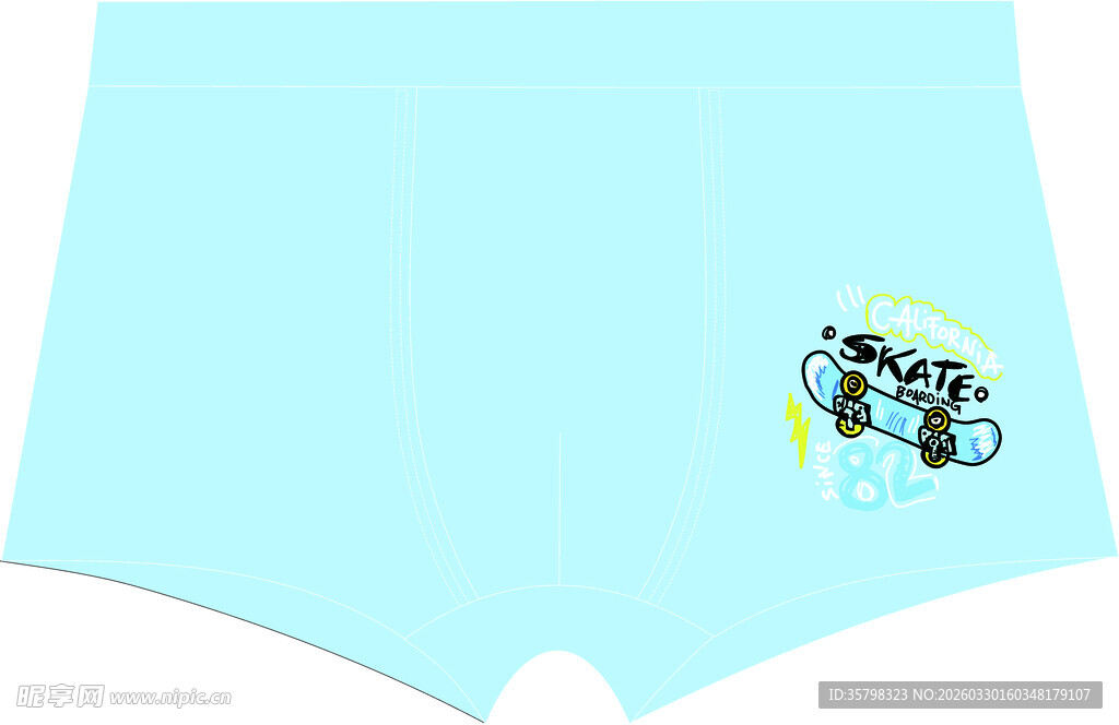 浅蓝色卡通图案儿童短裤