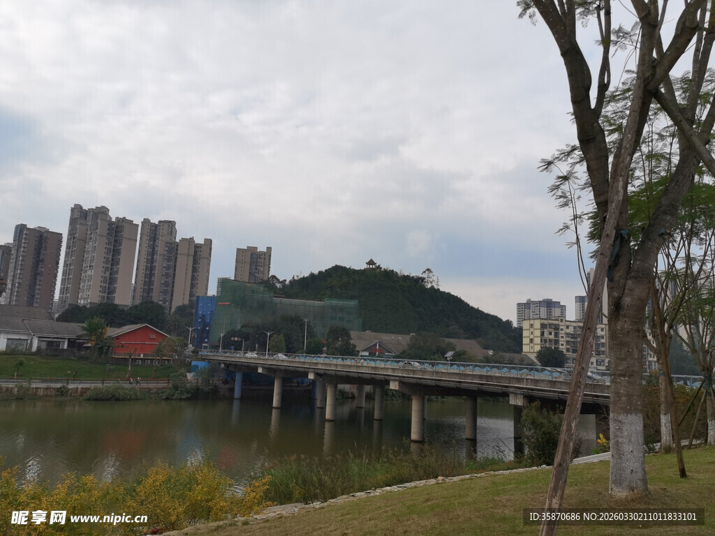 城市河畔风景桥景
