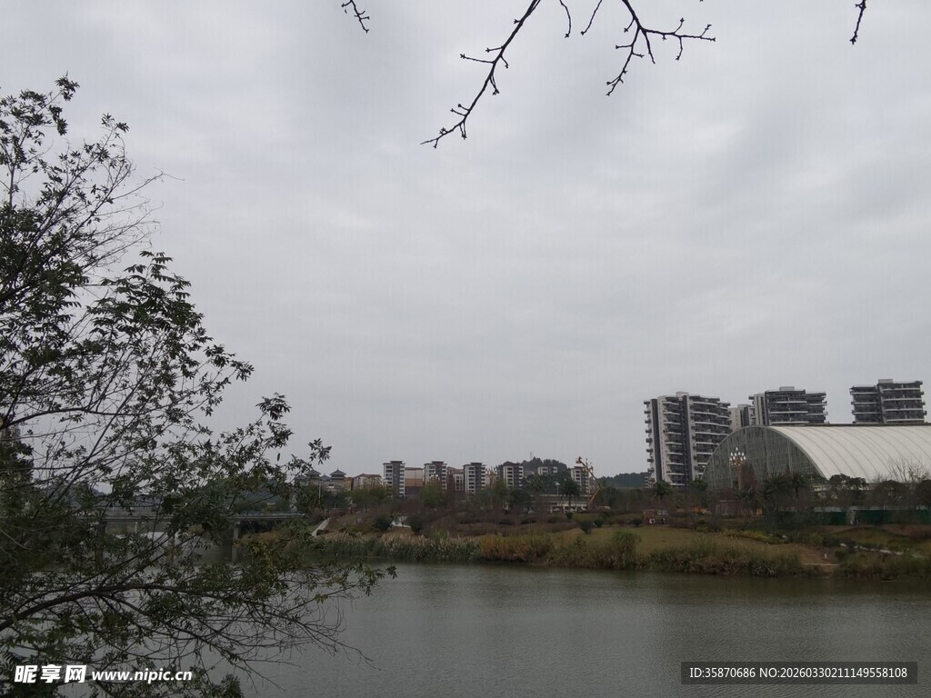 河畔城市景观远景