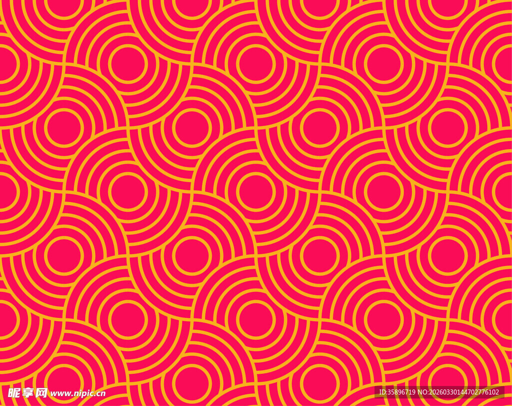 红色波浪圆环几何图案