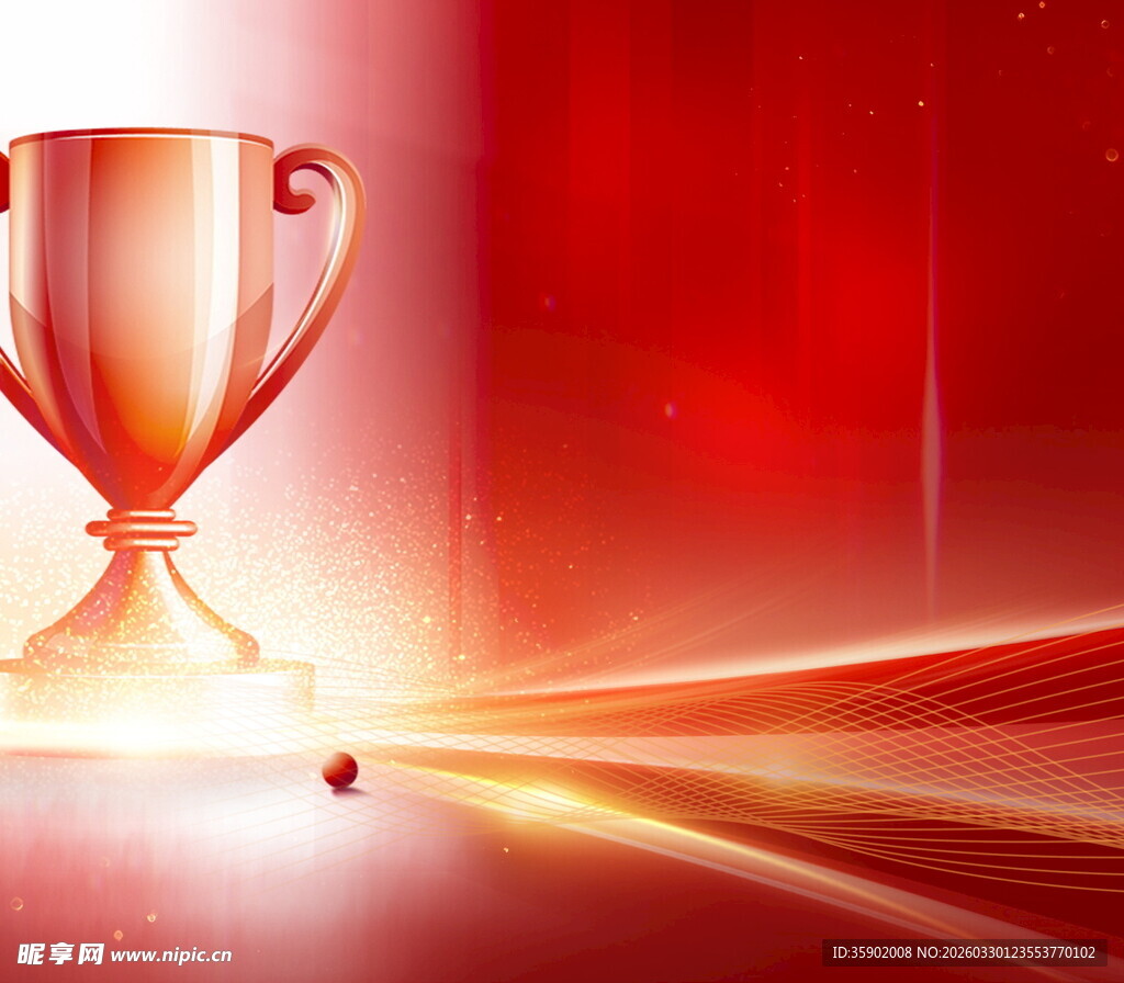金色奖杯闪耀红色背景